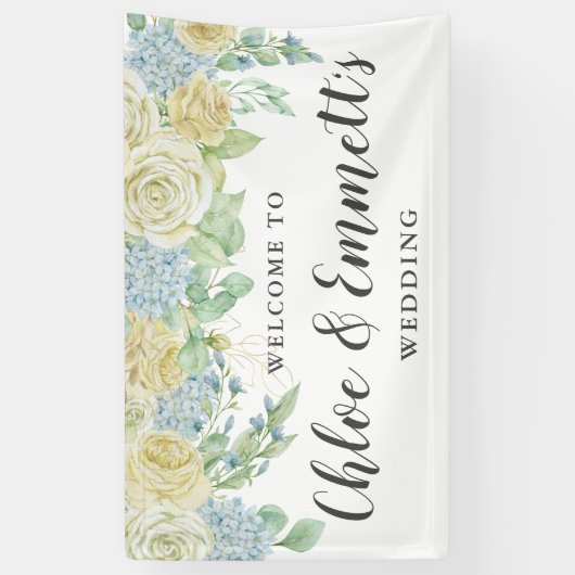 Rustiek Roos en Hydrangea Bloemenbruiloft Spandoek (Verticaal)