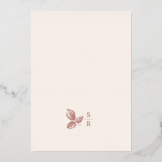 Rustiek Roos Goud Whimsical Bloemen Bruiloft Folie Uitnodiging (Achterkant)