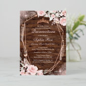 Rustiek Roos Gouden Roze Vlinder Bloemen Quinceane Folie Uitnodiging (Staand Voorkant)