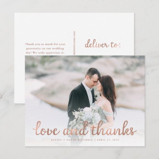 Rustiek Roos Gouden Trouwfoto Bedankt Briefkaart (Voorkant / Achterkant)