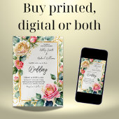 Rustiek Roos Ingelijste Waterverf Bloemenbruiloft Kaart