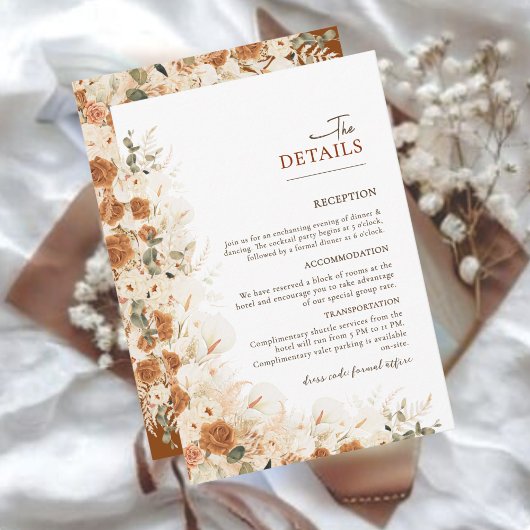 Rustiek Roos, Pampas & Calla Lily Wedding Details Informatiekaartje