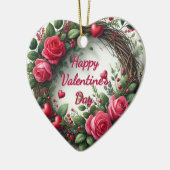Rustiek Roos Valentijnsdag Hartvormig Ornament (Links)