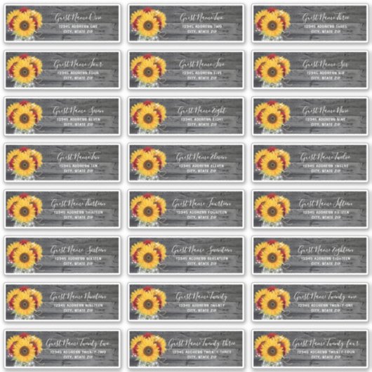 Rustiek Roos Zonnebloem Bruiloft Gast Adresetikett Sticker (Voorkant)