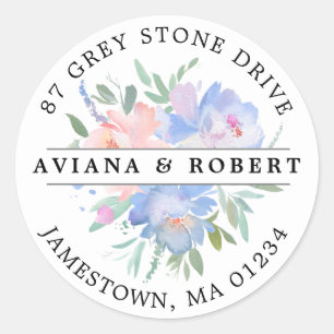 Rustiek Roze Blauw Bloemen Retouradres Label
