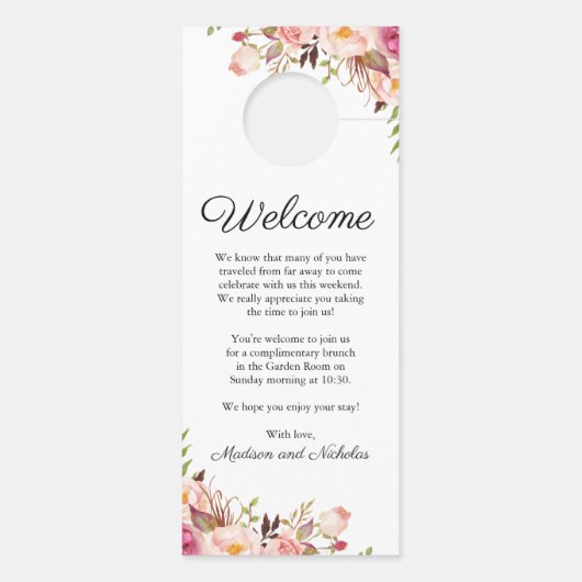 Rustiek Roze Bloemen Hangers van de huwelijksdeur (Achterkant)