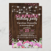 Rustiek Roze Bloemen String Lights Verjaardagsfees Kaart (Voorkant / Achterkant)