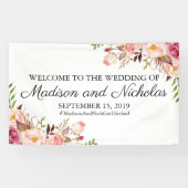 Rustiek Roze Bloemen Trouwbanner Decoratie Spandoek (Horizontaal)