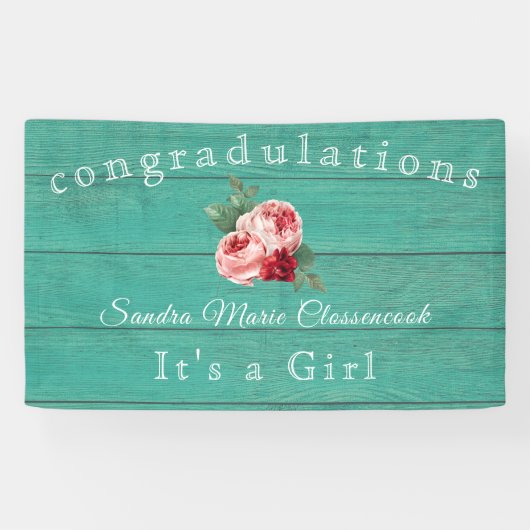 Rustiek roze bloemig Het is een meisje rustiek gro Spandoek (Horizontaal)