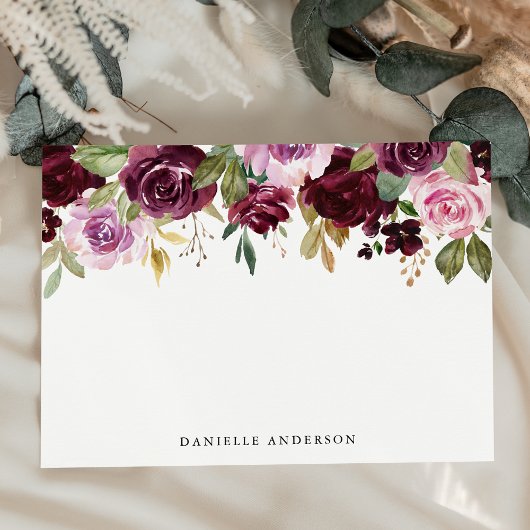 Rustiek Roze Bourgogne en Paarse Bloemen Stationer