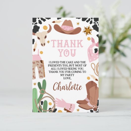 Rustiek Roze Bruin Rodeo Verjaardag Dank u kaart (Staand voorkant)