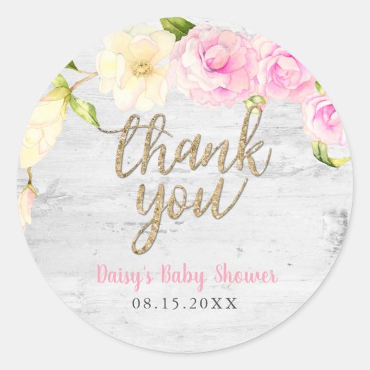 Rustiek Roze Crème Bloemen Baby shower Ronde Sticker (Voorkant)