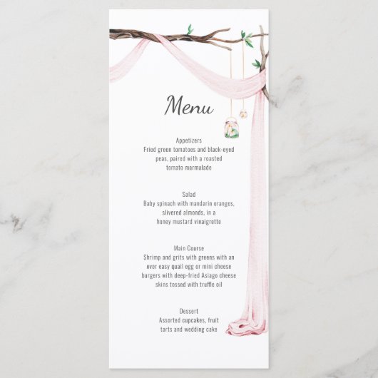 Rustiek Roze Drape Tree Branch Wedding Menu (Voorkant)