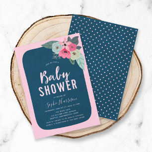 Rustiek Roze en Blauw Bloemen Baby shower Invitati Kaart