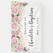 Rustiek Roze en Witte Bloemen Doopfeest Spandoek (Verticaal)