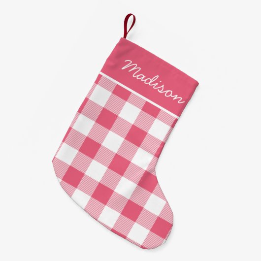 Rustiek Roze en Witte Buffel Check Monogram Kleine Kerstsok (Voorkant (Hangend))