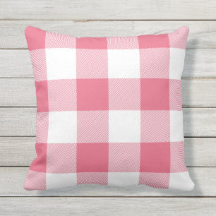 Rustiek Roze en Witte Buffel Check Plaid Buitenkussen
