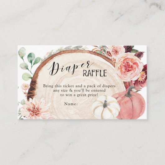 Rustiek Roze en Witte Pompoen Luier Raffle Informatiekaartje (Voorkant)