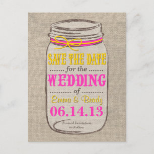 Rustiek Roze & Gele Mason Jar Save the Date Aankondigingskaart