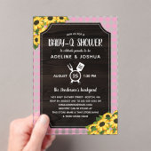 Rustiek Roze Gingham Zonnebloemen Meisje Baby-Q Do Acryl Uitnodigingen (Insitu (Draagbaar))