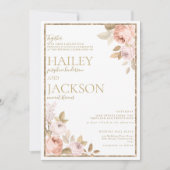 Rustiek roze koraal goud bloemenboho thema bruilof kaart (Voorkant)