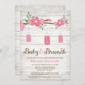 Rustiek Roze Mason Jar Girl Brunch Baby shower Kaart (Voorkant / Achterkant)