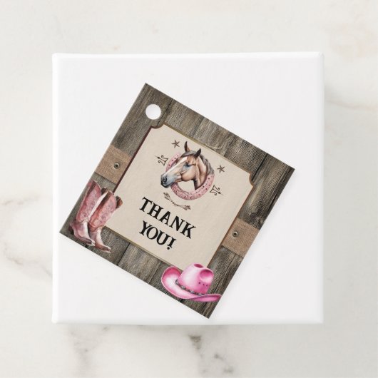Rustiek Roze Paardrijden Verjaardagsfeest Bedankjes Labels (In situ)