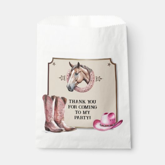 Rustiek Roze Paardrijden Verjaardagsfeest Bedankzakje (Voorkant)