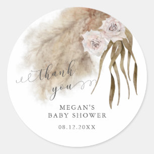 Rustiek Roze Pampas Grass Baby shower Ronde Sticker