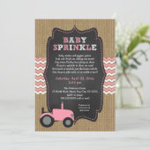 Rustiek roze Tractor Baby Sprinkle Kaart (Staand voorkant)