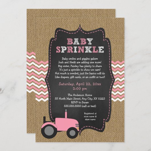 Rustiek roze Tractor Baby Sprinkle Kaart (Voorkant / Achterkant)