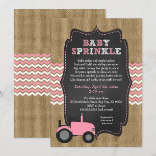 Rustiek roze Tractor Baby Sprinkle Kaart