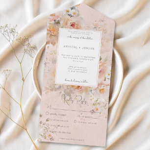  Rustiek Roze & Wijze Bloemen Lijst Roze Diner All In One Uitnodiging