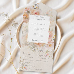Rustiek Roze & Wijze Bloemen Lijst Roze Diner All In One Uitnodiging