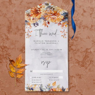 Rustiek Rust & Navy Herfst Bloemendiner All In One Uitnodiging