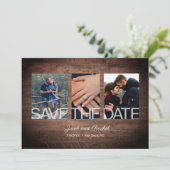 Rustiek Save The Date 3-Photo Collage Hout Wedding (Staand voorkant)