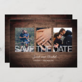 Rustiek Save The Date 3-Photo Collage Hout Wedding (Voorkant / Achterkant)