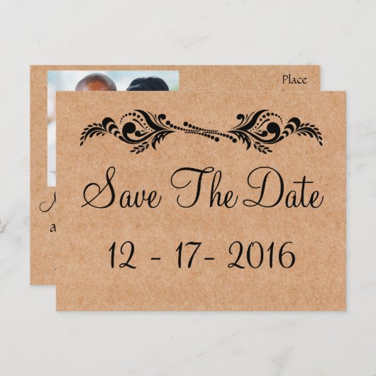 Rustiek Save The Date Bruin Trouwfoto Briefkaart (Voorkant / Achterkant)