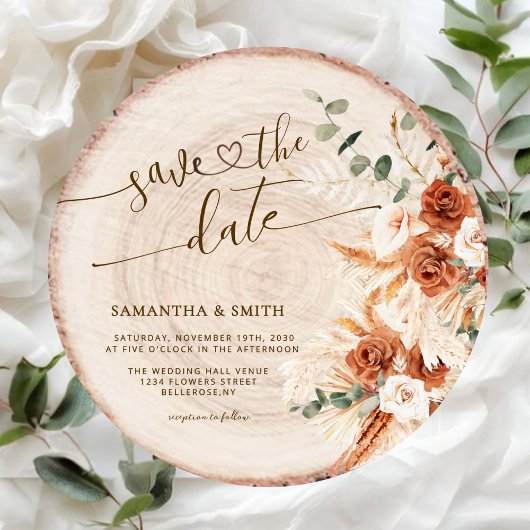 Rustiek Save the Date Ronde Hout Gesneden Graan Ka Kaart