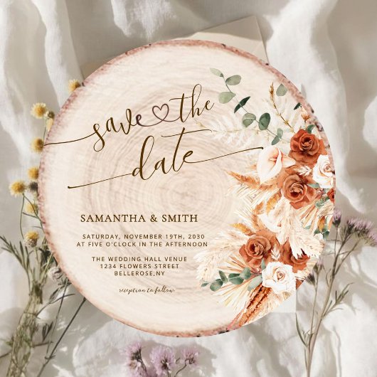 Rustiek Save the Date Ronde Hout Gesneden Graan Ka Kaart