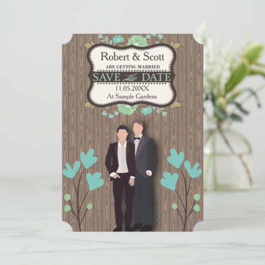 Rustiek Save the Date, Twee Grooms Save The Date (Staand voorkant)