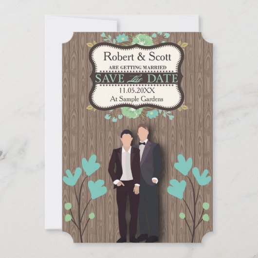 Rustiek Save the Date, Twee Grooms Save The Date (Voorkant)