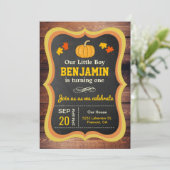 Rustiek Schattig Klein Pompoen 1e Verjaardagsfeest Kaart (Staand voorkant)