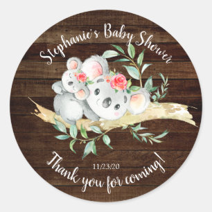 Rustiek Schattig Koala Beer Meisjes Baby shower Fa Ronde Sticker