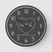 Rustiek schoolbord hart heer en mevrouw koppel klo ronde klok (Voorkant)
