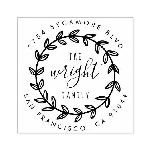 rustiek schrift | Hand getrokken krans retouradres Rubberstempel (Afrduk)