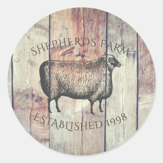 Rustiek schuur hout en schapen ronde sticker (Voorkant)
