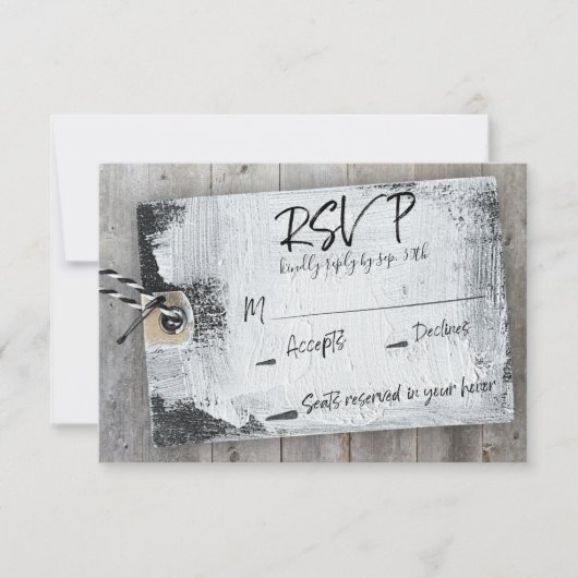Rustiek Scrapbook Zwart-wit Label bruiloft RSVP Kaart (Voorkant)