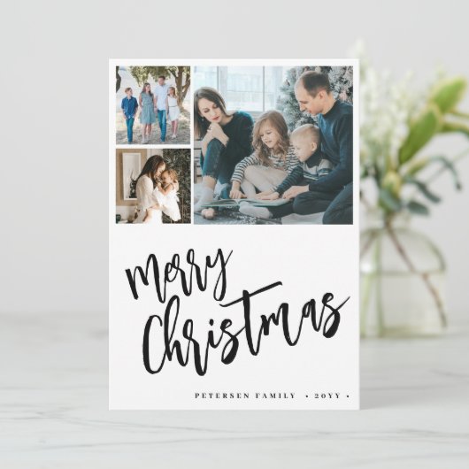 Rustiek script 6 fotocollage Vrolijk kerstfeest Feestdagenkaart (Staand voorkant)