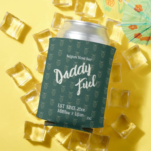 Rustiek script "Daddy Fuel" groen patroon hop Blikjeskoeler (Insitu Zomer)